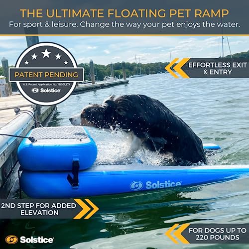 SOLSTICE Original Inflatable Pup Plank Dog Float Floating Ramp Ladder for Pools Boats Docks | Dog On Water Ladder Steps | for Swimming Pets Up to 200 Pounds | Claw Friendly Safe & Easy for Large Dogs